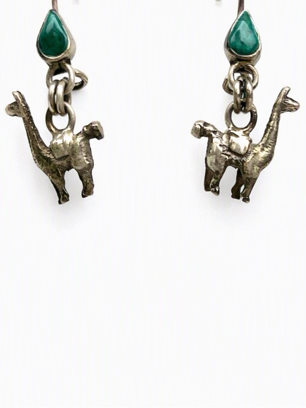 Signed Silver with Turquoise Llama Drop Pierced Earrings